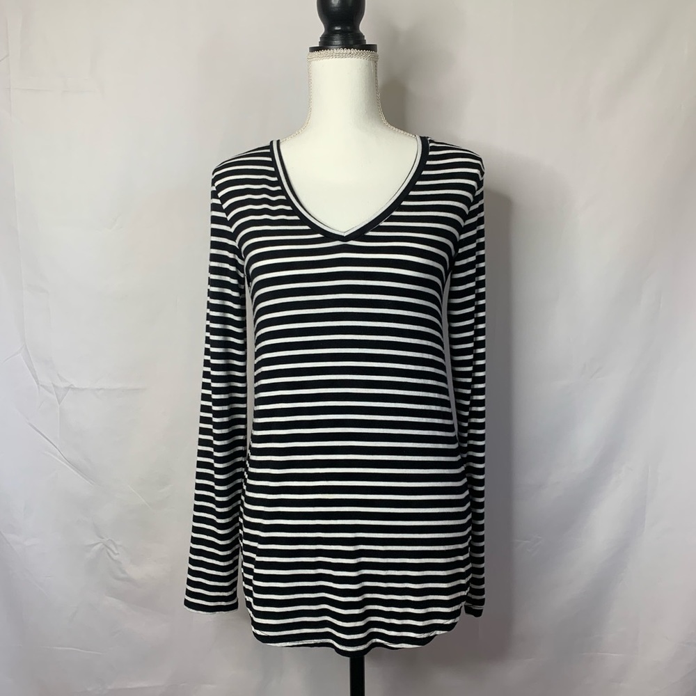 Halogen Black and White Striped Long Sleeve Top